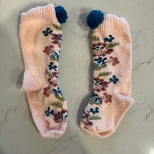 Charming Floral Kids Socks with Pom-Poms - Pink and Blue